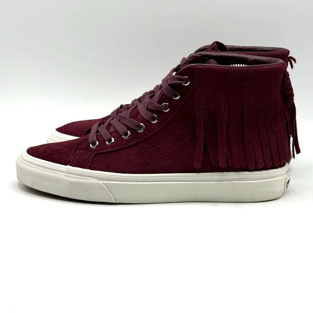 Vans SK8-HI Burgundy Suede Tassel Hi Top Lace Up Skater Sneakers - US Women’s Si